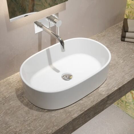 Lavabo Da Appoggio In Ceramica Effetto Marmo 50x39x13 Cm - Grigio, Bianco O Ambra | Con Chiusino - Foto 5