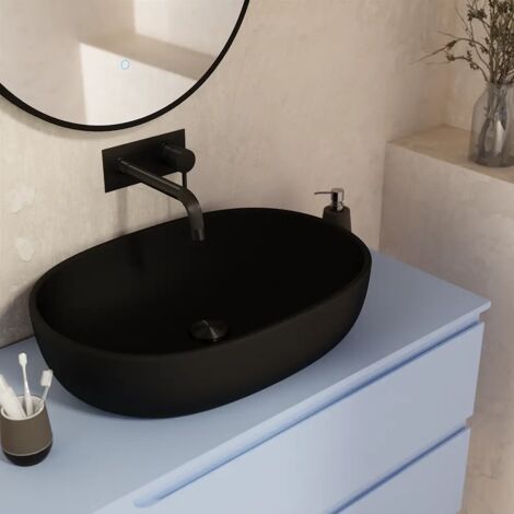 Lavabo da Appoggio Ovale 60x40x15 cm Nero Opaco