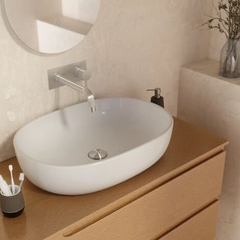 Lavabo da Appoggio Ovale 60x43x14,5 cm in ceramica Bianco Lucido