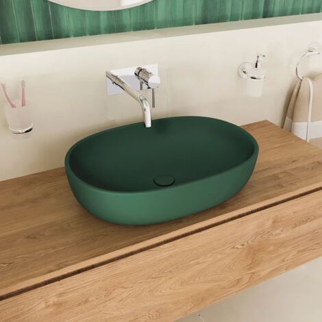 Lavabo da Appoggio Ovale 60x43x14,5 cm Verde Opaco