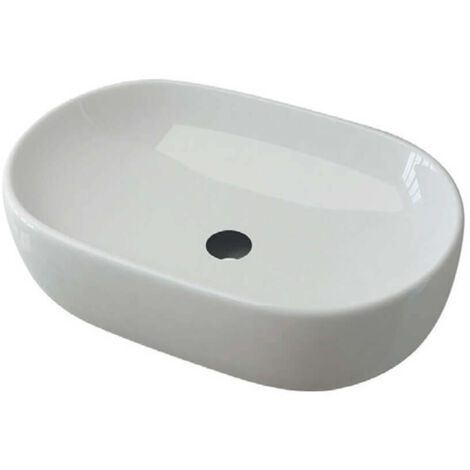 Lavabo da appoggio ovale ceramica bianco lucido 60 cm