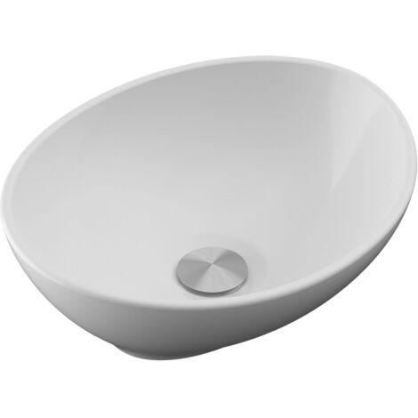 Lavabo da Appoggio Ovale in Ceramica 41x34x14,5 cm Bianco