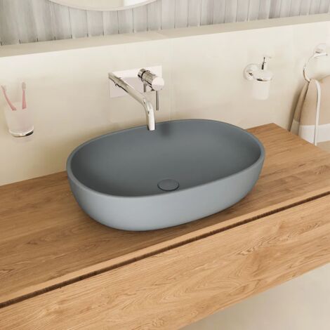 Lavabo da Appoggio Ovale60x43x14,5 cm Grigio Opaco