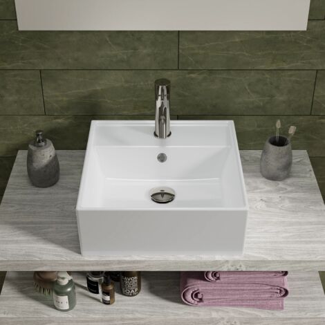 Lavabo da Appoggio Quadrato con troppopieno 40x40x14,5 cm Bianco