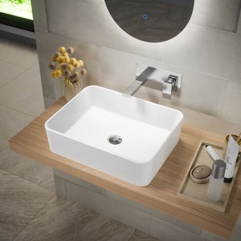 Lavabo da Appoggio Rettangolare 48x37x13,5 cm Bianco Lucido Mod. Caspio