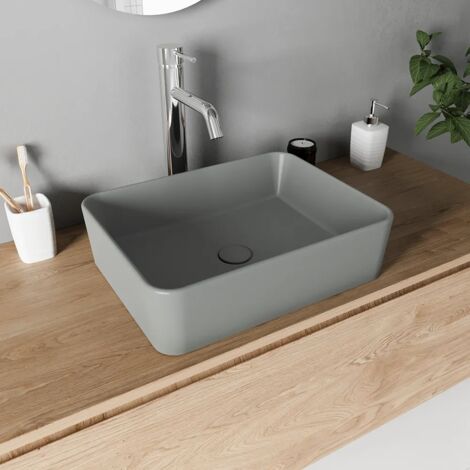 Lavabo da Appoggio Rettangolare 48x37x13,5 cm Grigio Opaco Mod. Caspio