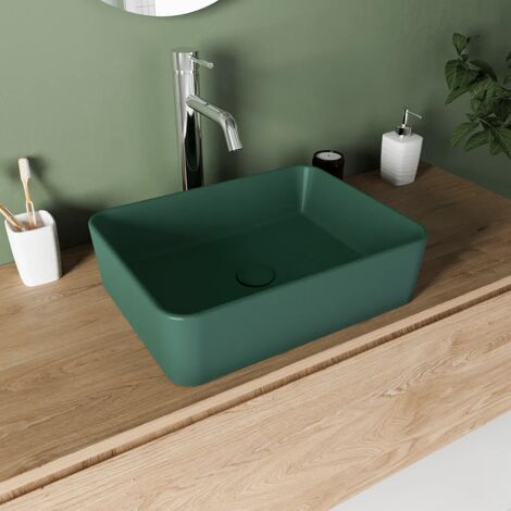 Lavabo da Appoggio Rettangolare 48x37x13,5 cm Verde Opaco Mod. Caspio