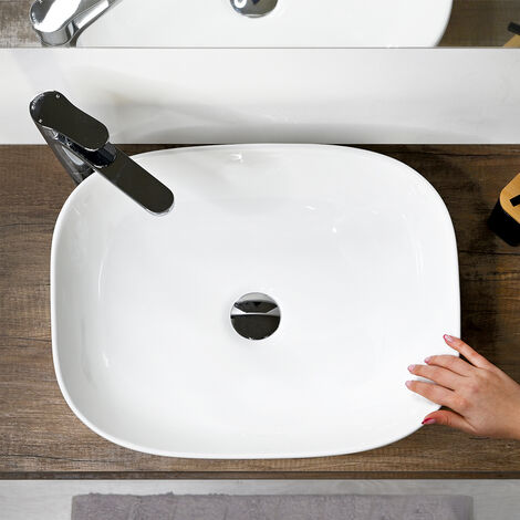 Lavello lavabo da bagno rettangolare lavello in ceramica lavandino piccolo  lavabo da appoggio rettangolare lavello a una vasca Indicato per bagni  interni, lavabi in piccoli vani wc (Color : Black, S 