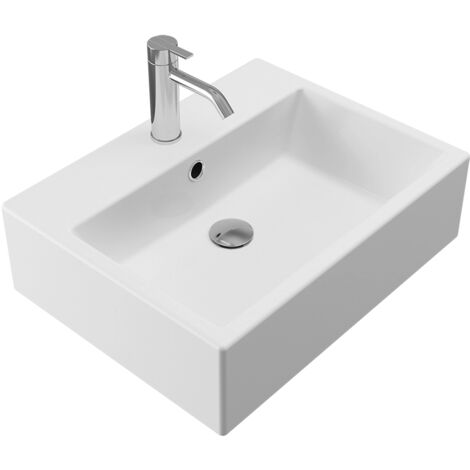 Lavabo da Appoggio Rettangolare con troppopieno 53x41x15 cm Bianco