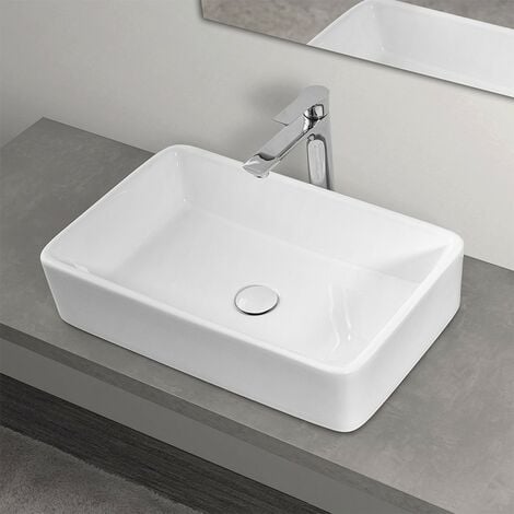 INBAGNO Lavabo da appoggio rettangolare in ceramica 48x38 cm bianco lucido