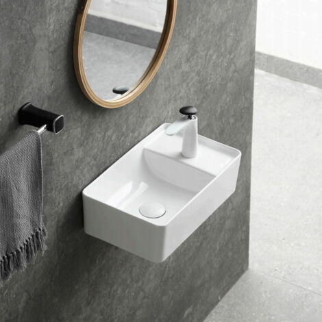 Lavabo da appoggio rettangolare in ceramica bianca 43x26,5cm IDRO