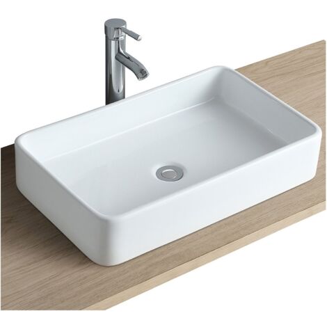 Lavabo da appoggio rettangolare in ceramica bianca SADDY 60x37cm