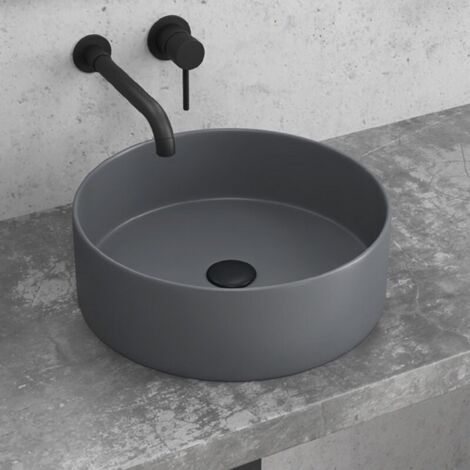 Lavabo da appoggio rotondo in ceramica grigio opaco 35cm  Litos kamalu