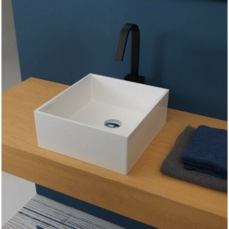 Lavabo Bagno da Appoggio Sospeso in Ceramica Rettangolare 400x220mm Con Mini  Rubinetto Miscelatore – Halwell