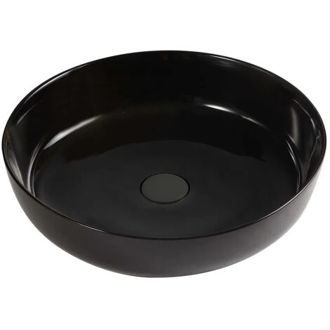 Lavabo da appoggio tondo 33 cm nero lucido in ceramica  Zelos