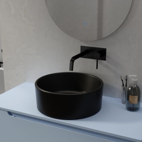 Lavabo da Appoggio Tondo 40x40x15,5 cm Nero Opaco