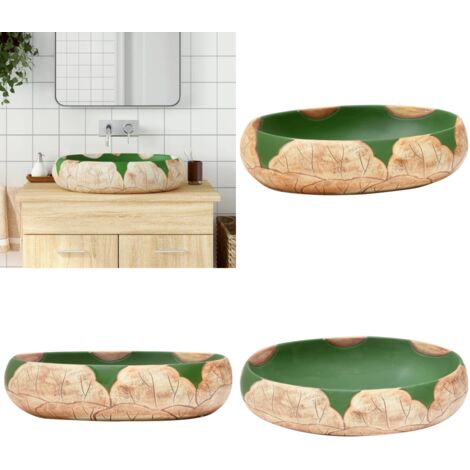 Lavabo da Appoggio Verde e Marrone Ovale 59x40x15 cm Ceramica - Ceramica - Lavabo verde