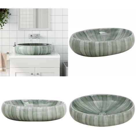 Lavabo da Appoggio Verde Ovale 59x40x15 cm Ceramica - Lavabo ceramico - Lavabo verde