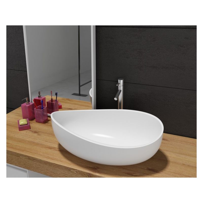 Lavabo da appoggio wave PB2001, in colata minerale (pure acrylic) - 60x37x21cm - Bianco opaco o lucido lucido