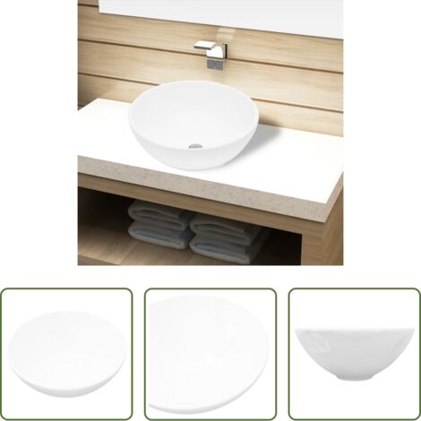 Lavabo da bagno -  Lavandino da Bagno in Ceramica Bianca Rotondo