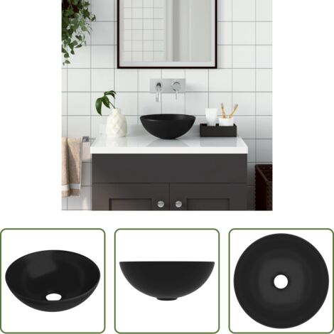 Lavabo da bagno -  Lavandino da Bagno in Ceramica Nero Opaco Rotondo