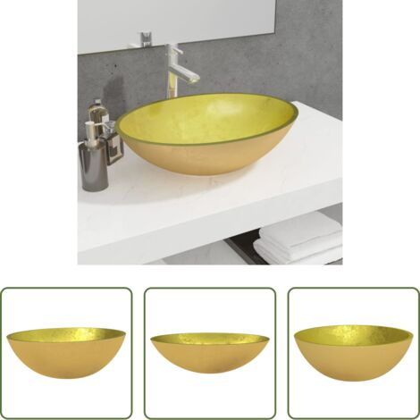 Lavabo da bagno -  Lavandino in Vetro 50x37x14 cm Oro