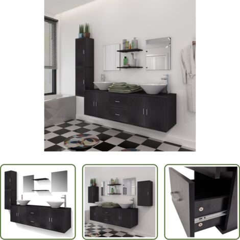 Lavabo da bagno -  Set Mobili da Bagno 11 pz con Lavabo e Rubinetto Nero