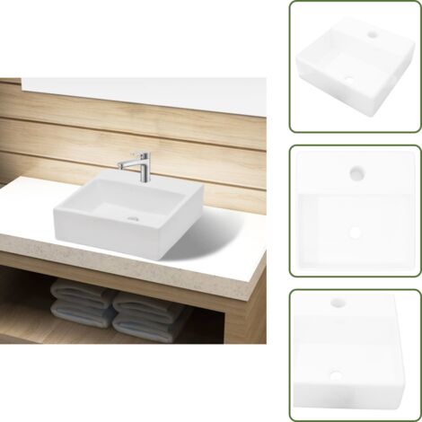 Lavabo da camera da letto - vidaXL Lavandino Bagno in Ceramica Bianca Quadrato con Foro Rubinetto - Lavabo da bagno in ceramica