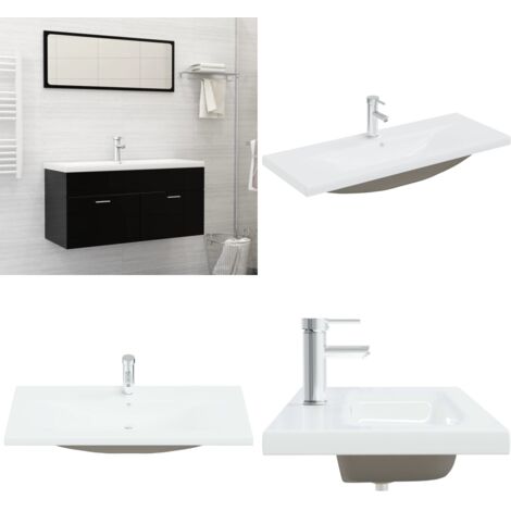 Lavabo da Incasso con Rubinetto 101x39x18 cm in Ceramica Bianco - Rubinetto - Ceramica