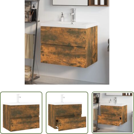 Lavabo da incasso -  Mobile Bagno con Lavabo Integrato Rovere Fumo Legno Multistrato