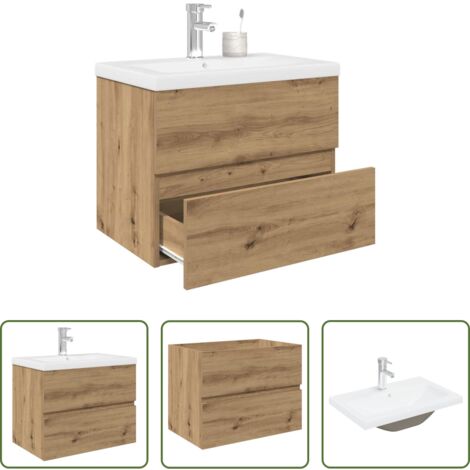 Lavabo da incasso -  Mobile Bagno con Lavabo Integrato&Rubinetto Rovere Artigianale