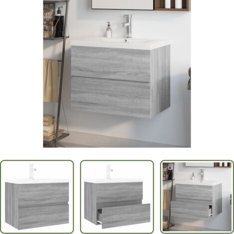 Lavabo da incasso -  Mobile Bagno e Lavabo Integrato Grigio Sonoma Legno Multistrato