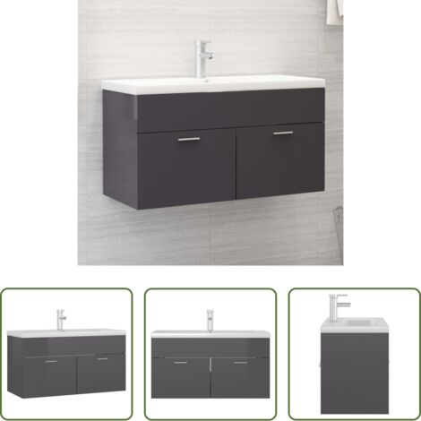 Lavabo da incasso -  Mobile con Lavabo Integrato Grigio Lucido in Legno Multistrato