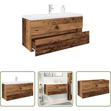 Lavabo da incasso -  Mobile da Bagno con Lavabo Integrato e Rubinetto Legno Antico