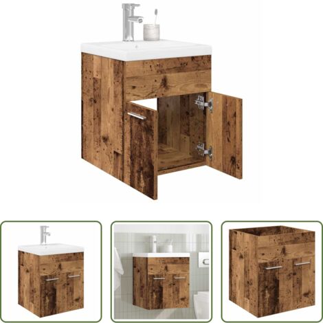 Lavabo da incasso -  Mobile da Bagno con Lavabo Integrato e Rubinetto Legno Antico