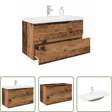 Lavabo da incasso -  Mobile da Bagno con Lavabo Integrato e Rubinetto Legno Antico