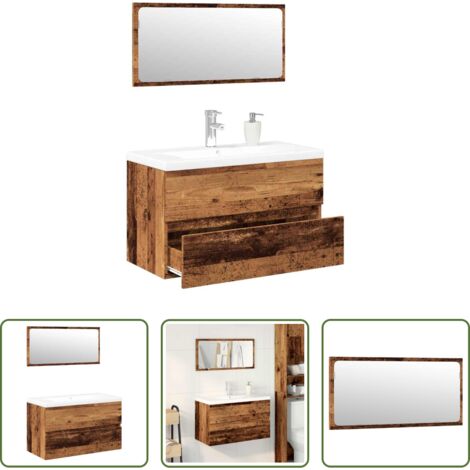 Lavabo da incasso -  Set Mobili da Bagno Legno Antico in Legno Multistrato