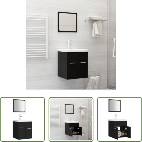 Lavabo da incasso -  Set Mobili da Bagno Nero in Legno Multistrato