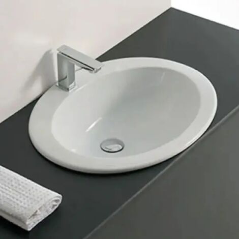 Lavabo da incasso soprapiano in ceramica bianca cm 56 bianco