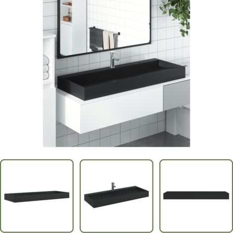 Lavabo da parete -  Lavandino 120x46x11 cm Blocco in Marmo/Minerale Nero Opaco