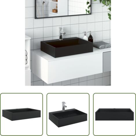 Lavabo da parete -  Lavandino 50x38x11 cm Blocco in Marmo/Minerale Nero Opaco