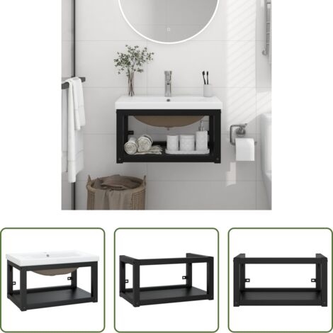 Lavabo da parete -  Telaio per Lavabo da Bagno con Lavabo Integrato Nero in Ferro