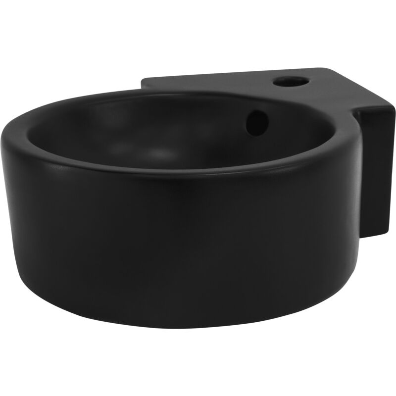 Luxebath - ML-Design Lavabo en Céramique Noir, 45x36x13 cm, Ronde, Montage Mural/á Poser, Lavabo d'Angle avec Trop-plein, Vasque Lave-Mains pour