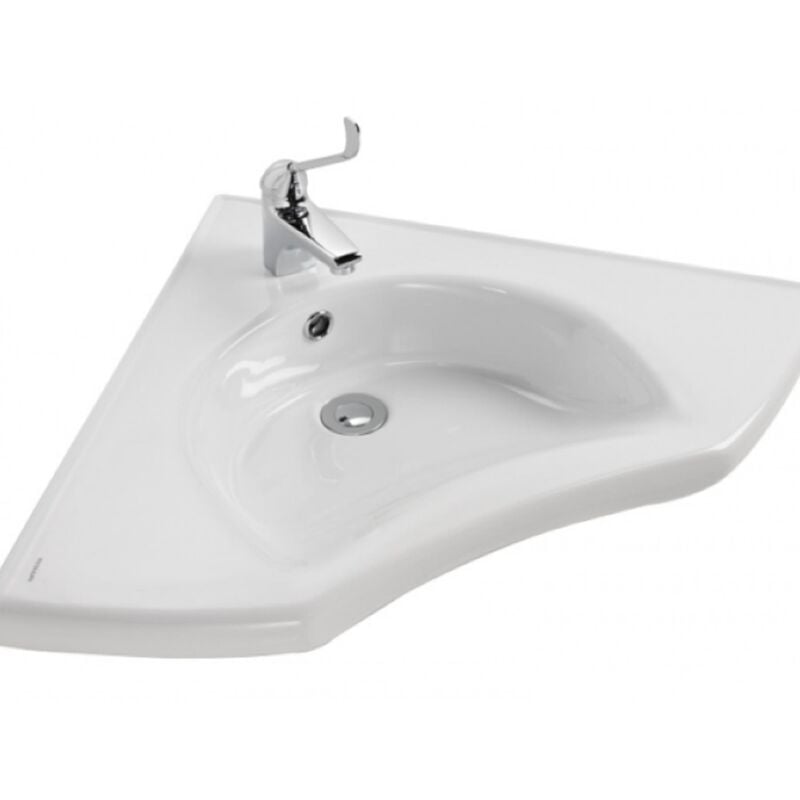 Lavabo d'angle PMR normes handicapé mural céramique traditionnelle Gamme PRO SANINDUSA New WC Care couleur blanc