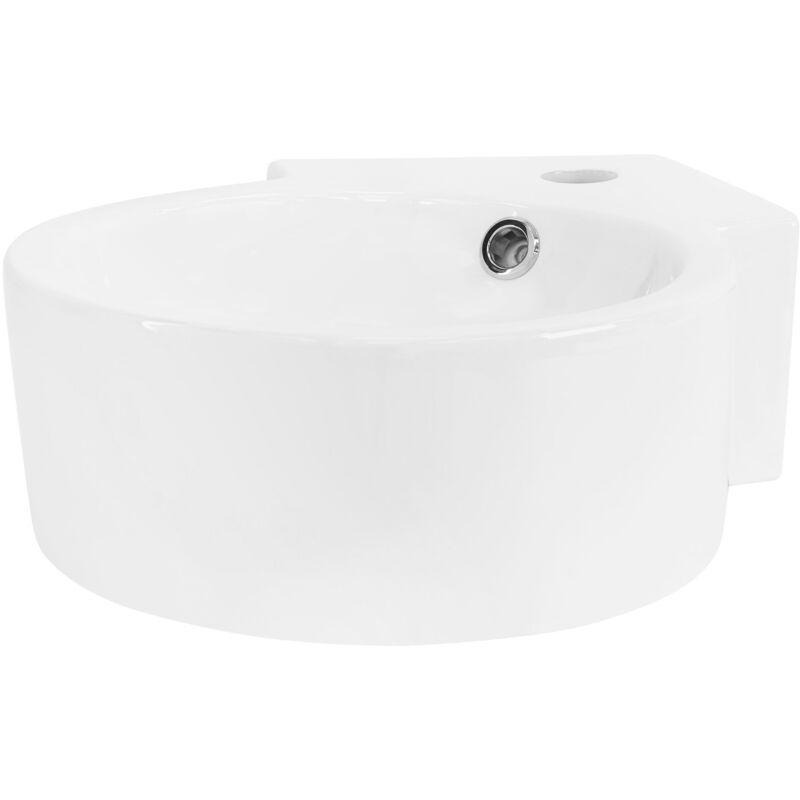 ML-Design Lavabo d'Angle en Céramique Blanc, 450 x 360 x 130 mm, Rond, Montage Mural / à Poser, avec Trop-Plein et Trou pour Robinet, Vasque
