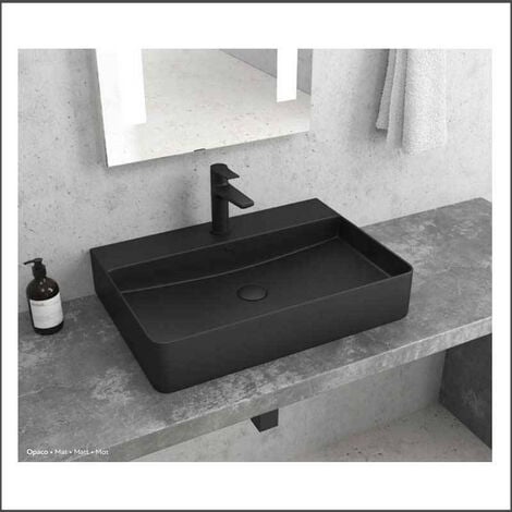 Lavabo d'Appoggio 50x42xh12 cm Squadrato - Colore Nero Opaco
