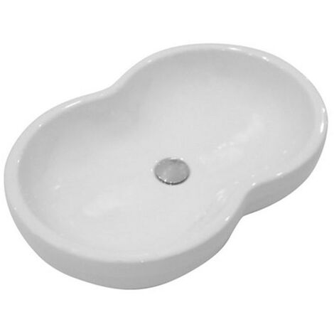 Lavabo d'Appoggio 65x42xh13 cm - Forma Tondeggiante - Mod. TIME  - Ceramica Bianco