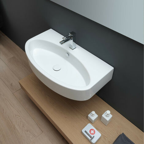 Lavabo d'Appoggio a Parete o Sospeso 80x44xh14 cm - Like 80BW in Ceramica - Colore Bianco