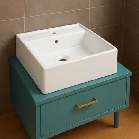 Lavabo d'appoggio ceramica bianco lavandino lavello arredo bagno 2 misure misure 51x46x16 cm - confezione 1