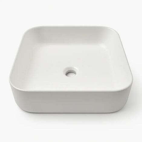 Lavabo d'appoggio ceramica bianco quadrato lavandino bagno dimensioni cm 38,5x38,5x14 finitura- lucido - confezione 1